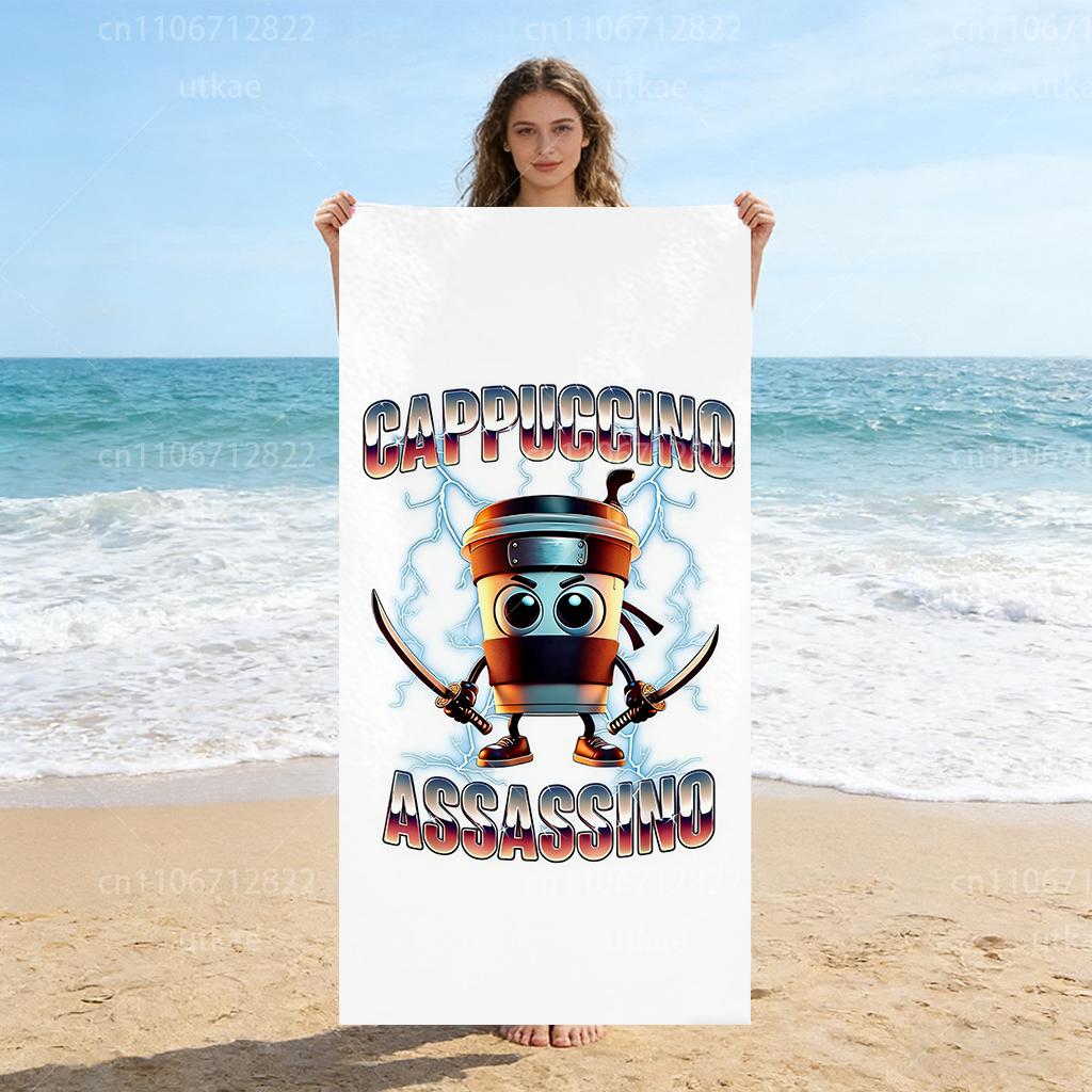 Cappuccino Assassino Ninja Coffee Beach Towel Quick Dry Lightweight Beach Towel For Beach Pool Travel Funny Coffee Lover Gift W30*H60(CM)
