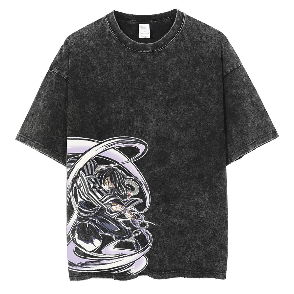 Hot Anime Demon Slayer Kamado Tanjirou Graphic Print T Shirt Men Manga Tshirts Washed Cotton T-shirt Harajuku Male Vintage Tee