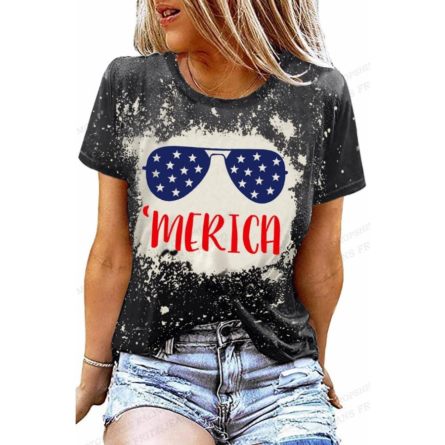 American Flag 3d Print T-shirt Women Fashion Usa Flag T-shirts Vintage T Shirt Casual Short Sleeve Tops Tee Lady Tshirt Distress