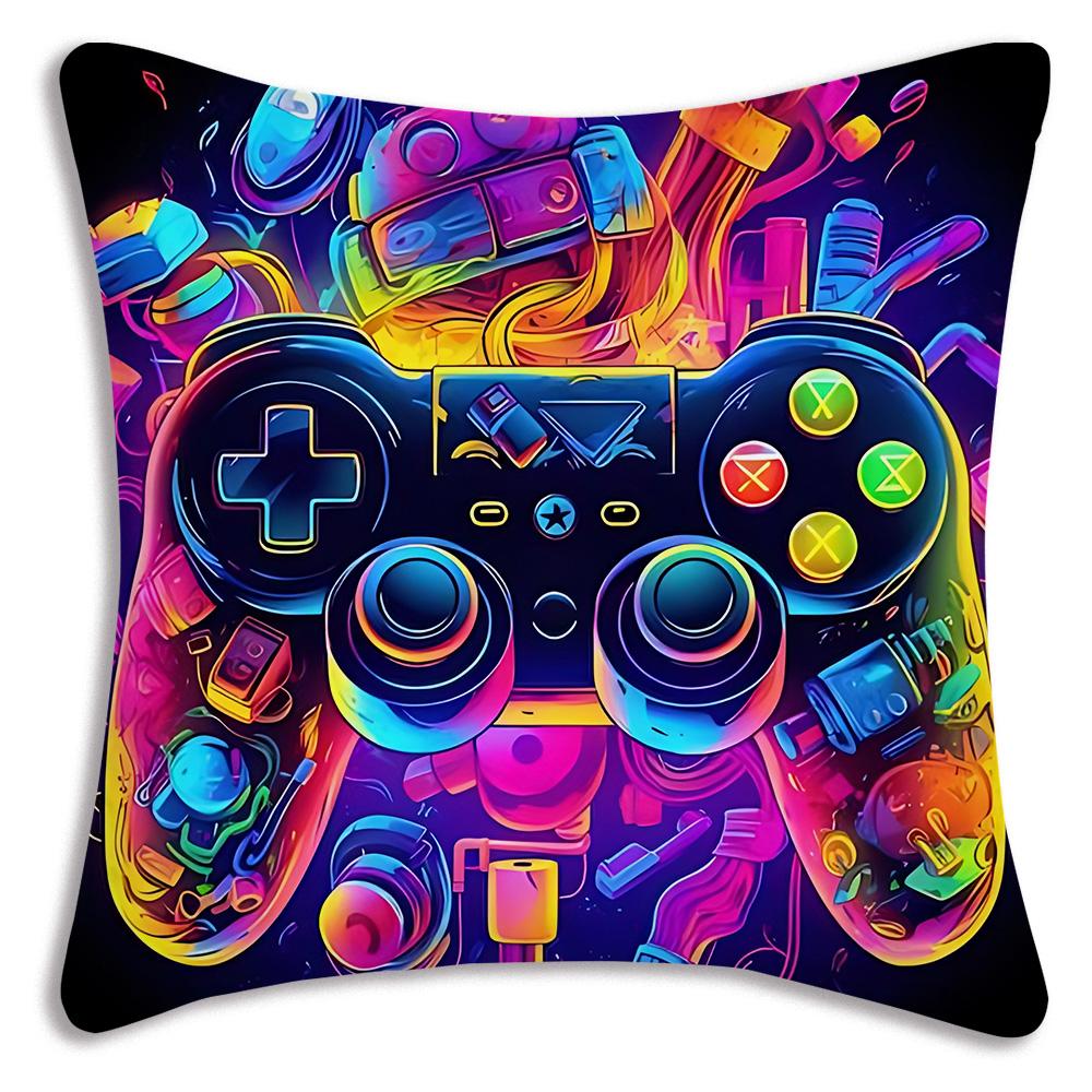 Hot Colorful Game Gamepad Pillow Covers Cartoon Sofa Decorative Home Double-Sided Printing Short Plush Cute Cushion Cover
