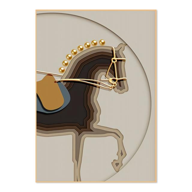 Classic Modern Black Horse Orange Horse Racing Canvas Painting Wall Art Riding Woman Wall Pictures for Living Room Home Decor