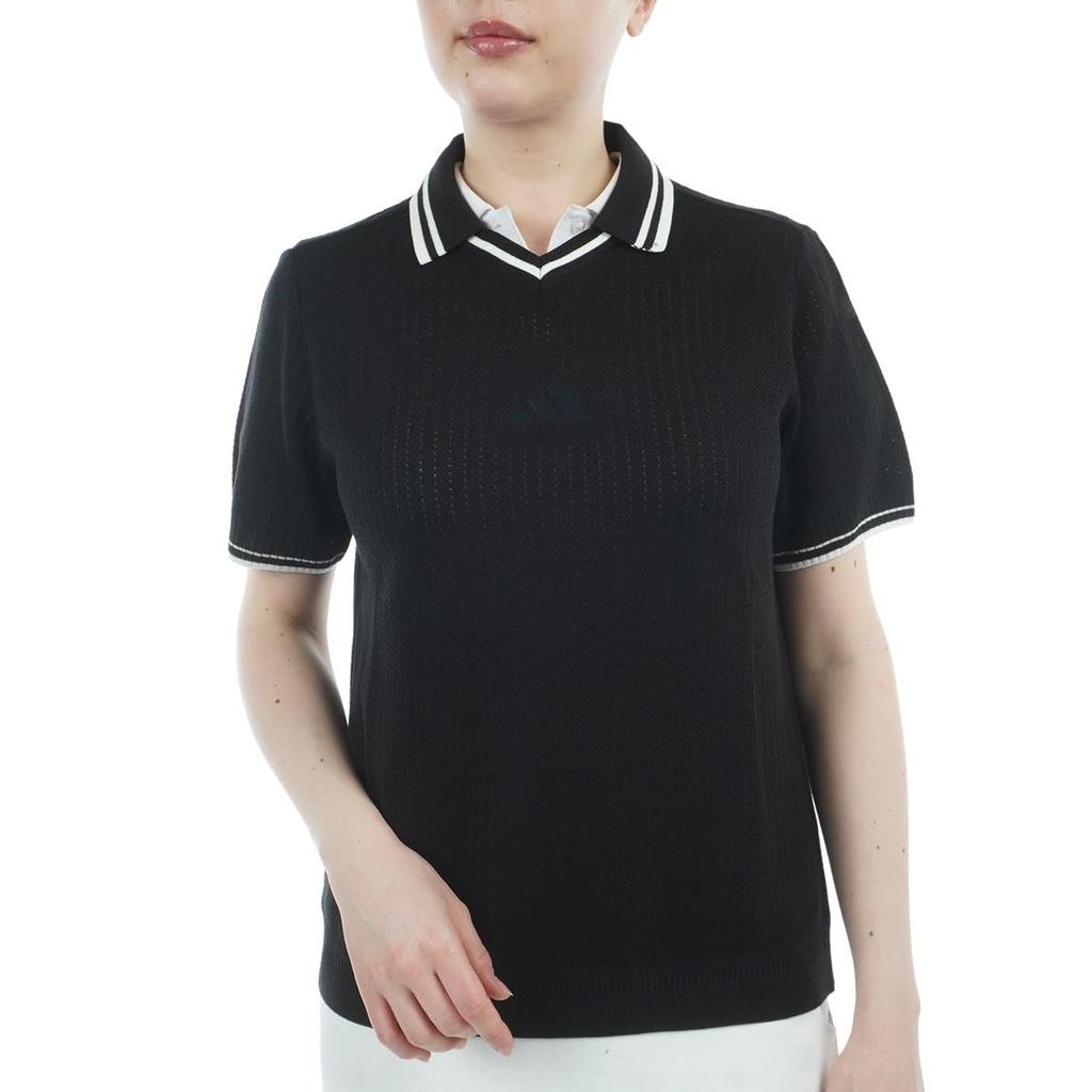 Adidas Golf Beyond the Course Loose Skipper Knit Box Silhouette Short Sleeve Polo Black Shirt, Women's,