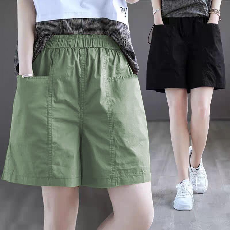 Women's Casual Five Quarter Pants Plus Size Women's Clothing Loose High Waist Wide Leg Shorts with Pockets