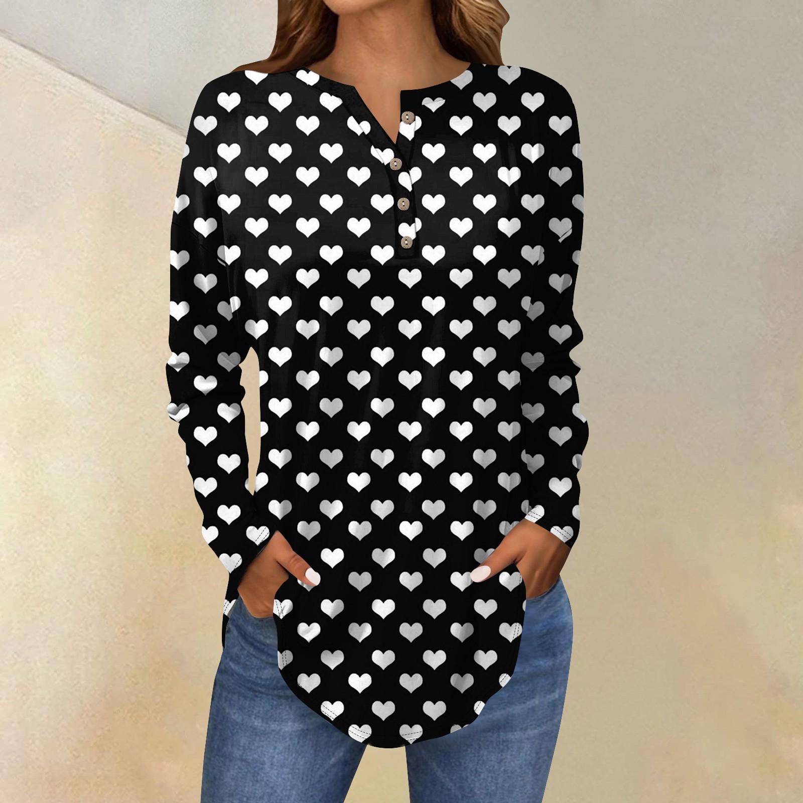 

Футболки для женщин, осенние повседневные рубашки с длинным рукавом на пуговицах, толстовка с винтажным принтом, топ, пуловер XL чёрный