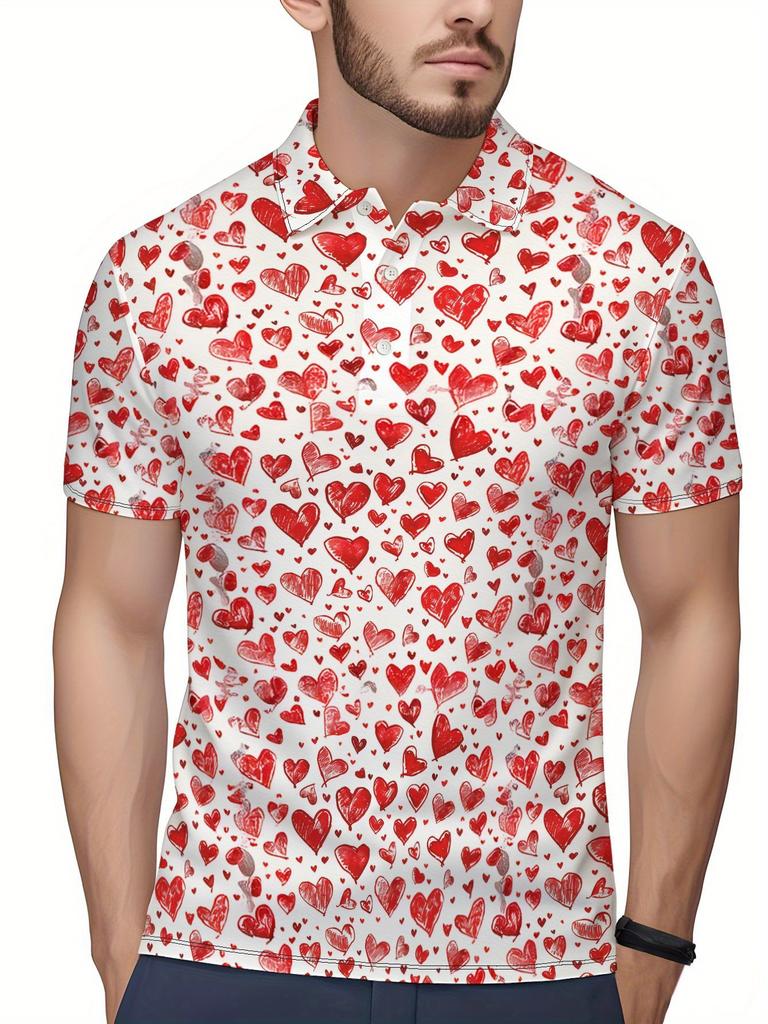 Men's Short Sleeve Polo Shirt with Flat Digital Print Pattern - No Texture