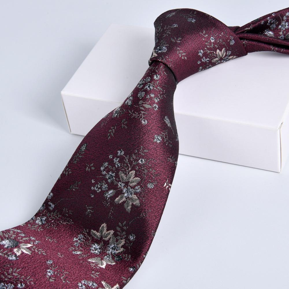 Men's Burgundy Striped Jacquard Formal Business Tie, 8cm Handmade Tie Decoration