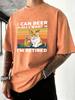 I Can Bee IM Retired Cat Print Men Washed TShirts Summer Cotton T Shirt Casual Oversized Sportswear Soft Neck Tee Tops