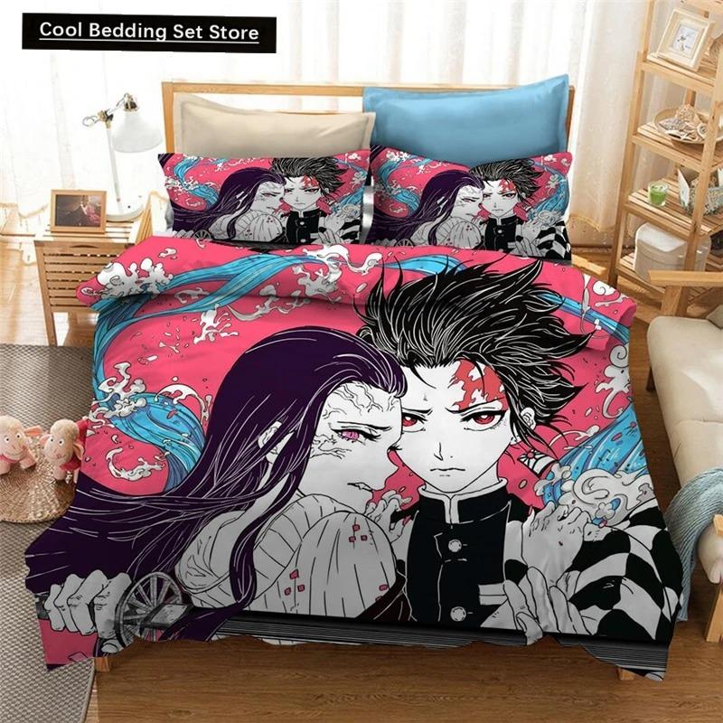 Set Biancheria da Letto Stampato 3D Demon Slayer Giappone Anime Copripiumini Piumone Biancheria da Letto Tessili per la Casa Biancheria da Letto