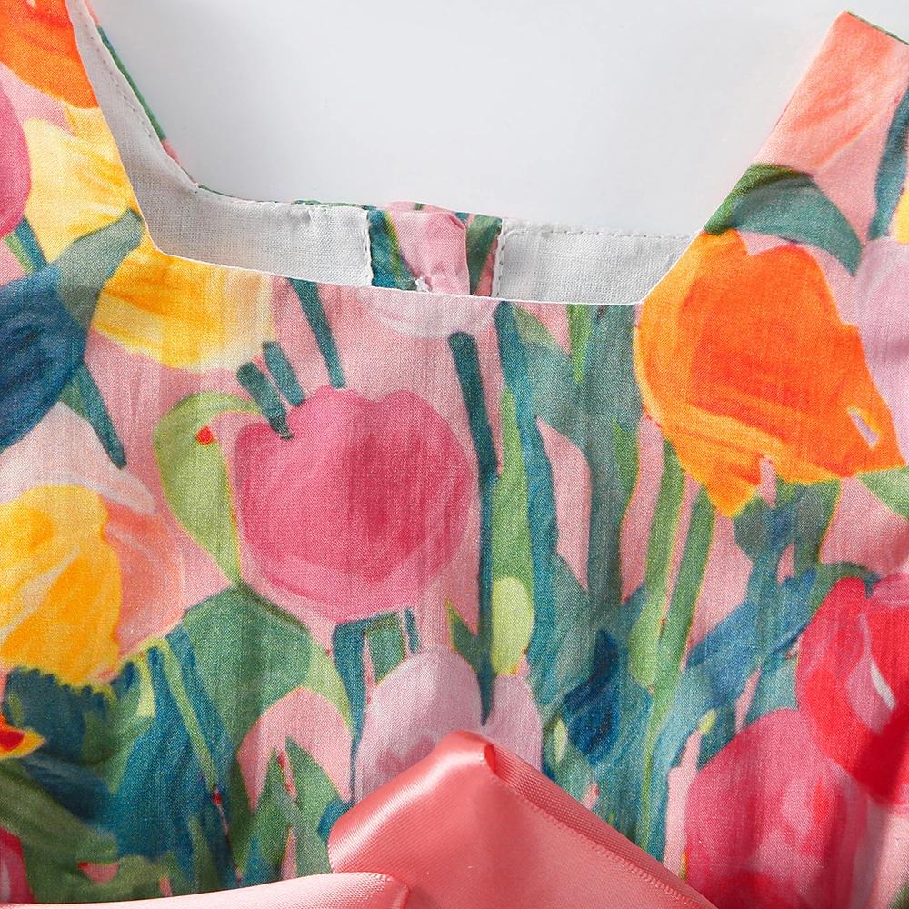 2PCS 0-2Y Baby Clothes Full of Tulip Toddler Girls Bodysuit One Piece Puff Sleeve Girls Clothes with Headband Infant Outfit