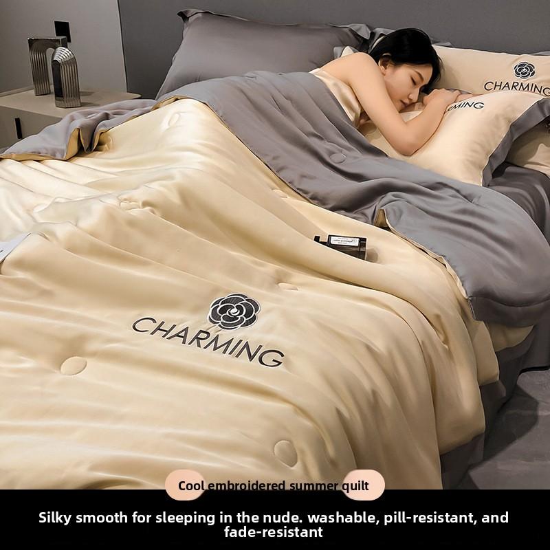 Summer Air Conditioning Quilt with Cool Feeling Ice Silk Summer Set - Machine Washable