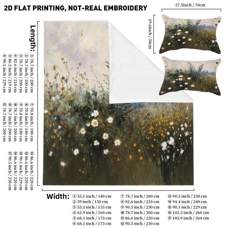 3-Piece Bedding Pillowcase Quilt Cover Set Wildflower Grass Landscape Pattern 2D Digital Printing Suitable For Bedroom  Decor