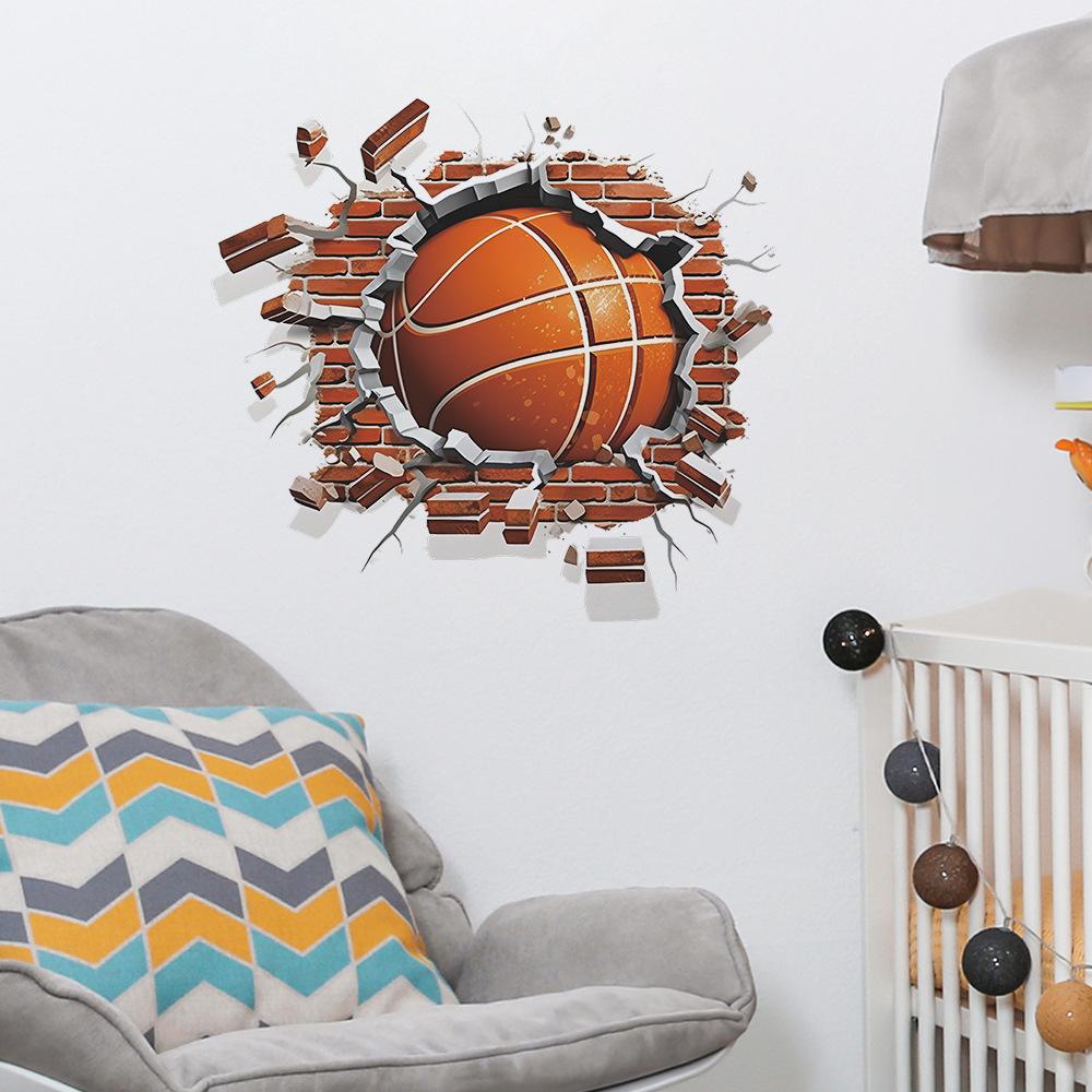 3D Broken Wall Basketball Boys Bedroom Porch Home Beautification Wall Stickers