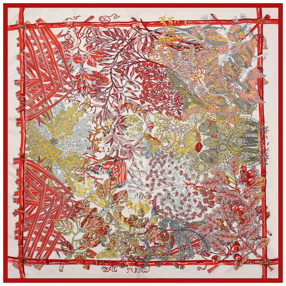 

130CM Silk Scarf Women Large Shawls Flower Basket Print Stoles Square Bandana Horse Kerchief Scarf Female Foulards 130x130cm