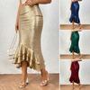Dames Midi Rok Sexy Heupomhelmend Ontwerp Heupbedekkend Effen Kleur Feestrok Glitters Lage Taille Ruches Zoom Visstaart Rok Dagelijkse Kleding