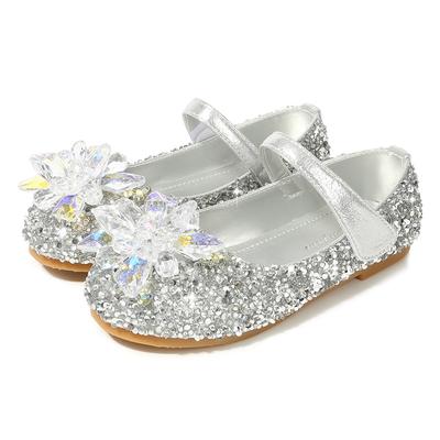 Sapatos de cristal para crianças para meninas, sapatos de couro para crianças de médio e grande porte, com glitter, tecido de lantejoulas, vestido de princesa para meninas, sapatos de casamento, sapatos baixos