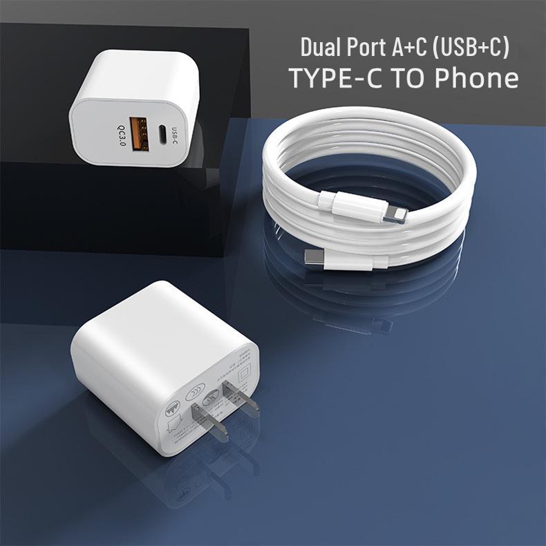 3C Certified PD20W Fast Charger - Dual Port for Apple Phones with Flash Charge Cable