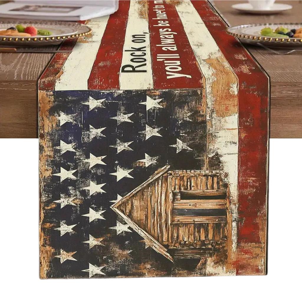 Linen Fabric Tablecloth 13x72In Vintage Independence Day Table Runner Slip-Proof Tablecloth for Placemats Table Cloth