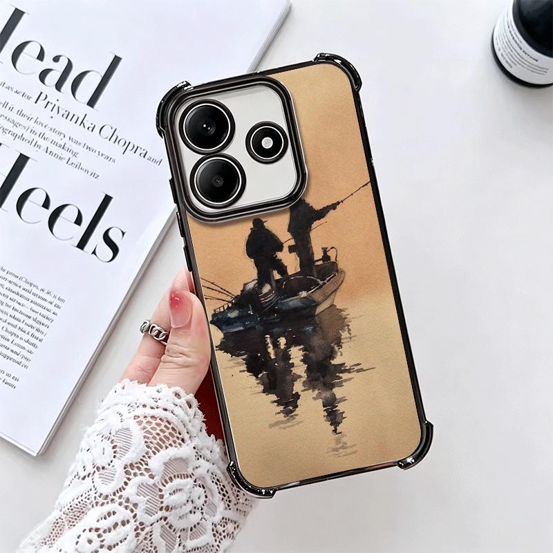 Hunting Fishing Man Plating Phone Case For Xiaomi Redmi Note 14 15 Pro Plus 13 12 11 11S 11T 10 9S 9 5G Anti-Fall Airabag Cover