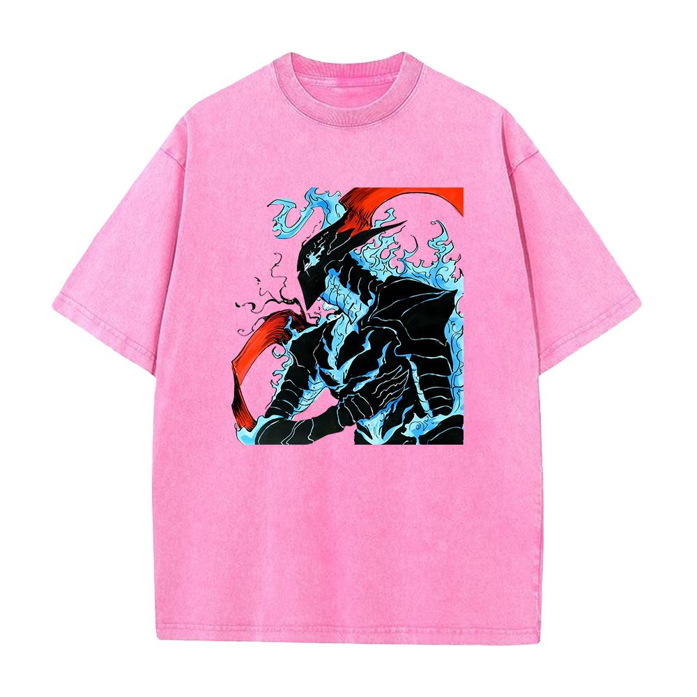 Japan Anime Solo Leveling Igris Cool Print Tee Men Women Manga Cotton T Shirts Vintage Washed Tshirt Harajuku Male T-shirt