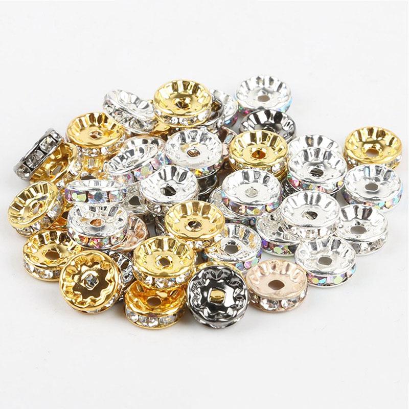 Für Schmuckherstellung DIY Halskette 50 Stück/Los 4/6/8/10mm Schmuckzubehör Strass Kristall Spacer Beliebte Lose Perlen Rund Rondell Handgefertigt