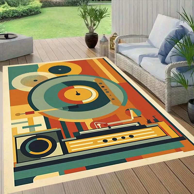 Vintage Platenspeler Ontwerp Gebied Tapijt Flanellen Tapijt Machine Wasbaar Muziek Thema Decoratief Vloerkleed Slaapkamer Decoratie 40x60cm
