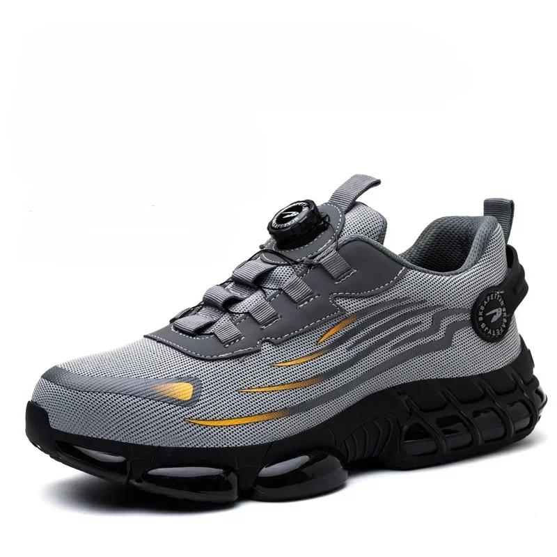 Fashion 2025 New Men's Rotating Button Work Safety Shoes Male Steel Toe Shoe Breathable Lightweight Sneakers Protective Men Boots Tenis