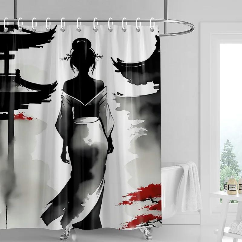 Závěs do sprchy v japonském stylu Gogi s retro potiskem postaviček, odolný proti vyblednutí, dělicí závěs do koupelny pro hotelovou a domácí dekoraci