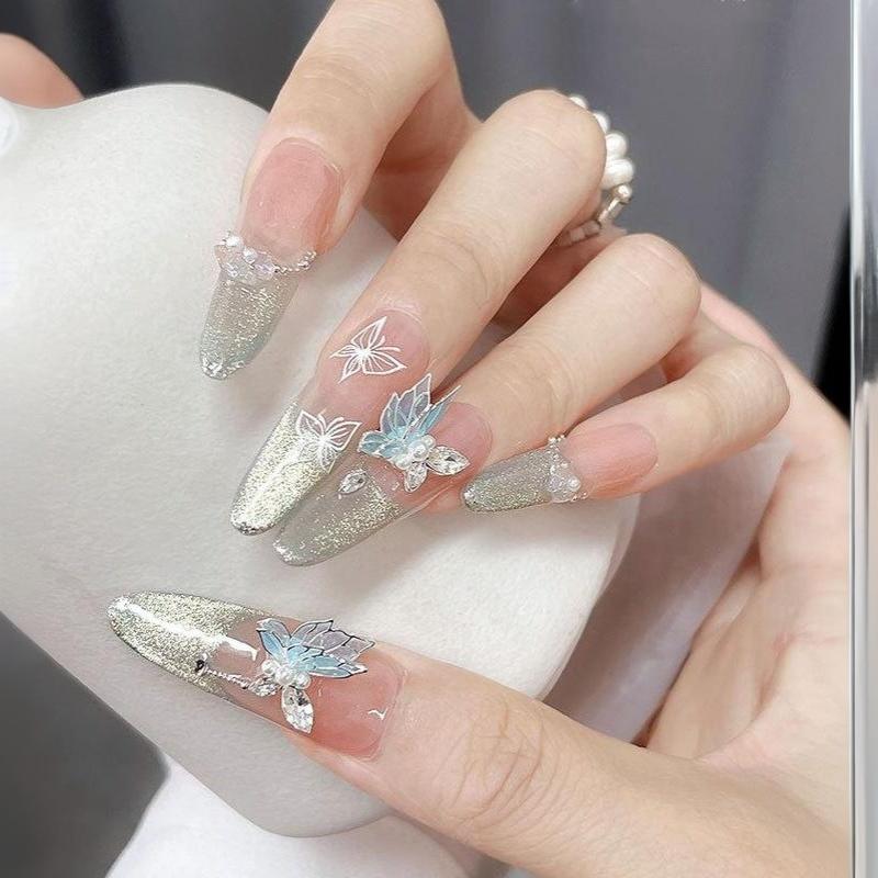 6Pcs New Zircon Nail Art Rhinestones 3D Double Layer Thin Wing Butterfly Nail Charms Decor Gems Nail Beauty