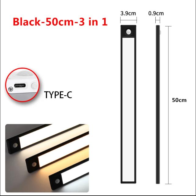 10-60CM LED Motion Sensor Night Light Rechargeable Under Cabinet Lights Wireless Lamp Wardrobe Kitchen Cabinet Bedroom Lighting