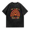 One Thankful Teacher Thanksgiving Rainbow Fall School T Shirt vintage Washed Slightly graphic Versatile fashion