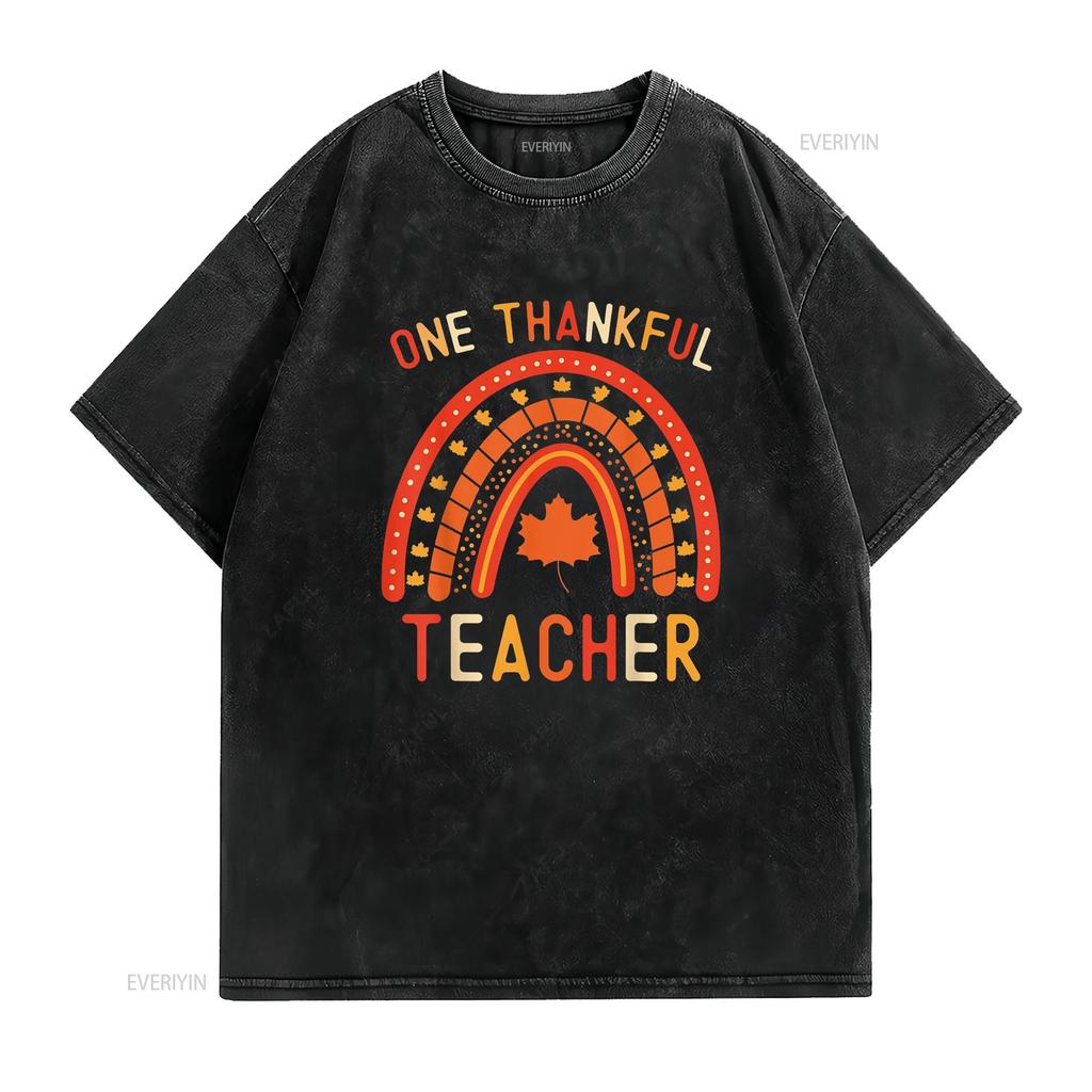 One Thankful Teacher Thanksgiving Rainbow Fall School T Shirt vintage Washed Slightly graphic Versatile fashion