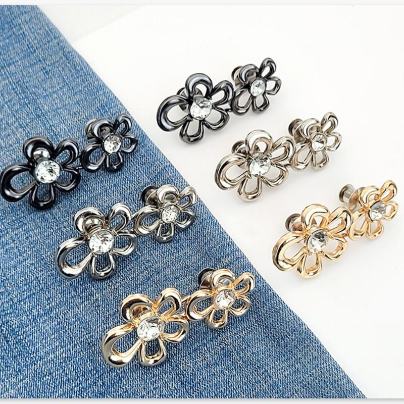 6Pcs Elegant Flower Waist Tightening Button For Jeans Pants Waist Fastener Clip Waist Cincher for Waist Adjustment