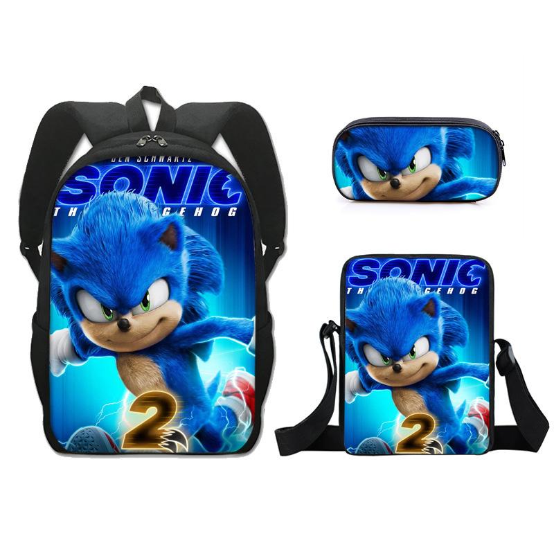 Backpack Sonic Elementary School Bag Lunch Bag Pencil Case Three-Piece Set