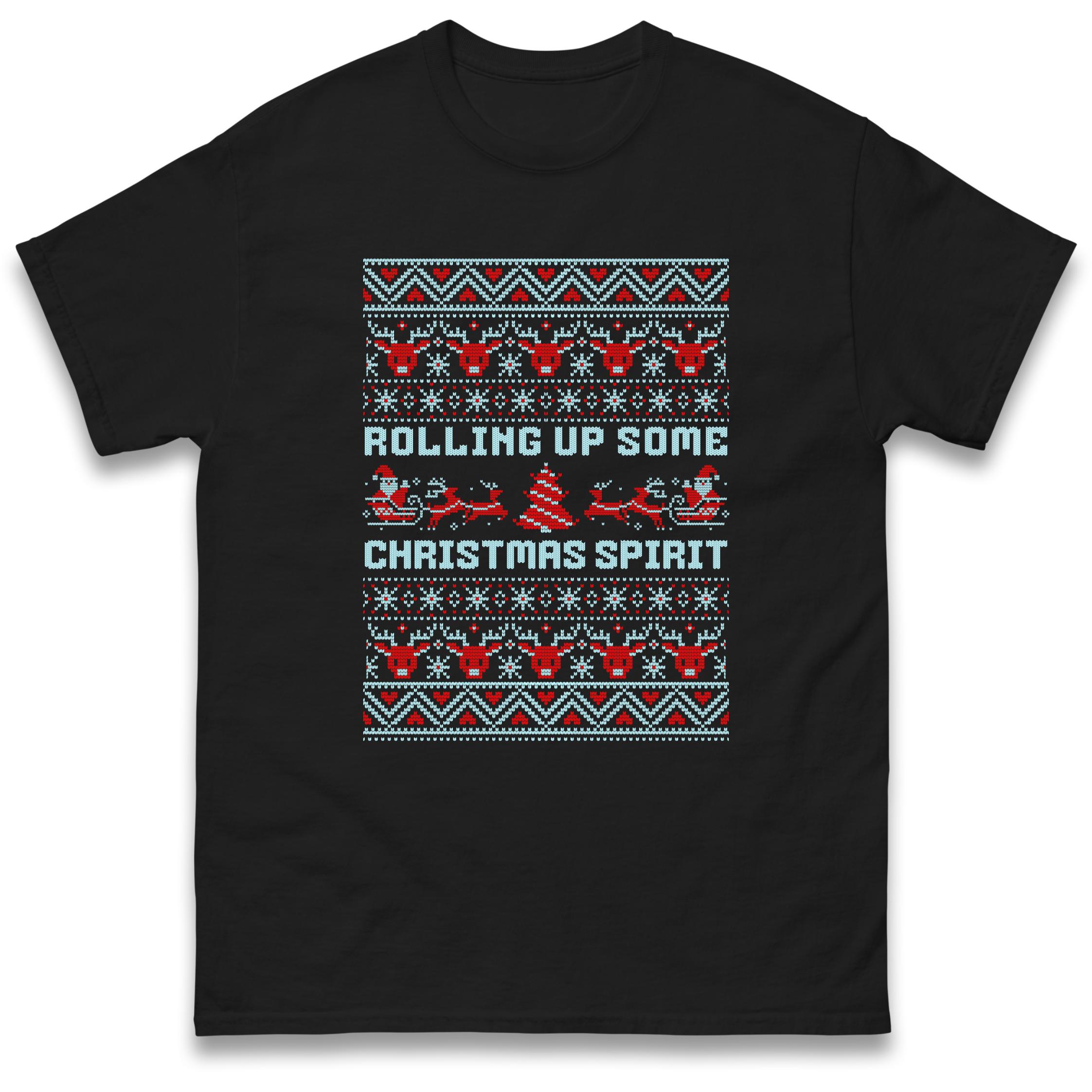 Rolling Up Christmas Spirit T-Shirt Tshirt Mens Womens Tops Unisex Tees 100% Cotton L