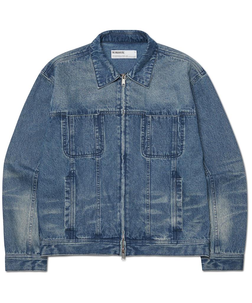 Nomanual Washed Denim Trucker Jacket - Washed Blue