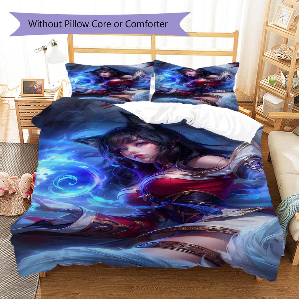 KDA Ahri Pattern Bedding Quilt Set Quilt Cover Pillowcase Home Decoration Gift (1 * duvet cover + 2 * pillowcase, without core)