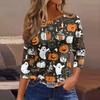 Women's Halloween T-Shirt Three Quarter Sleeve Round Neck Loose Fit Casual Blouse Top Fall Party Costume Outfit Print
