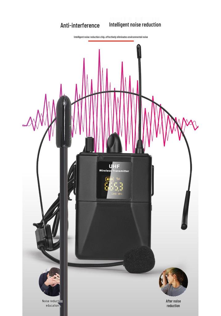 UHF Wireless Lapel Clip Microphone & Headset for Stage Performance and Teacher Amplification