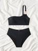 Solid One Shoulder Low Waist Sexy Bikini Set Elegant Comfortable Two Piece Swimwear