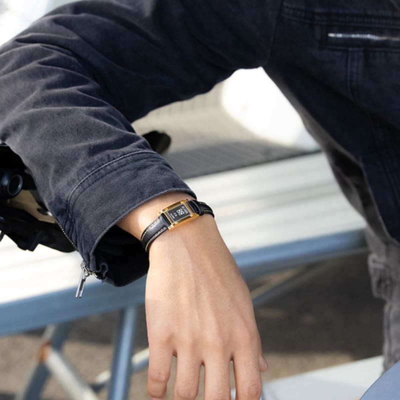 BE/GINS Gram Silver Bar Watch Leather Bracelet_Black