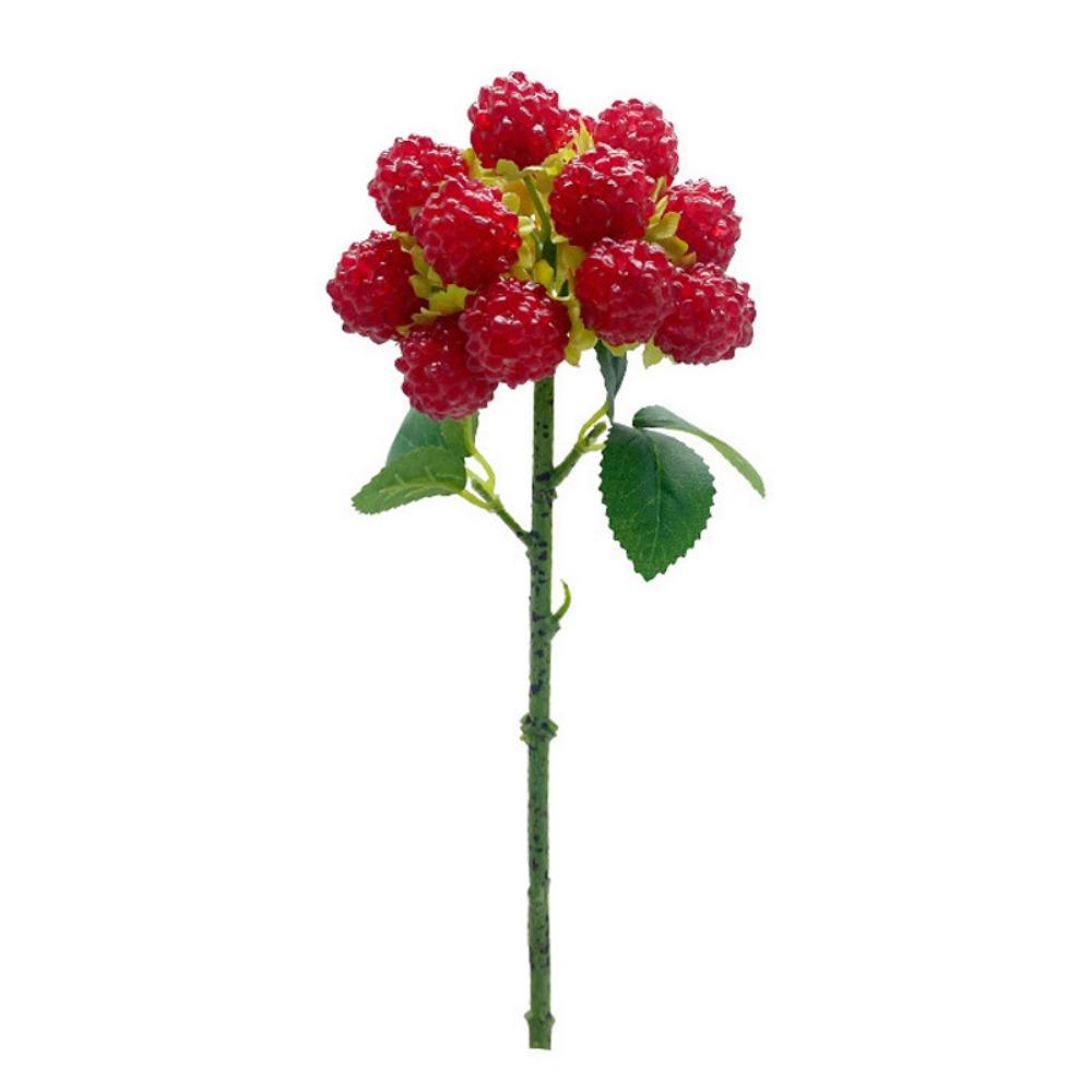 Red Berry Raspberry Artificial Plant DIY Green Leaves Faux Fruit Floral Arrangement Accessories Artificial Raspberry Branches