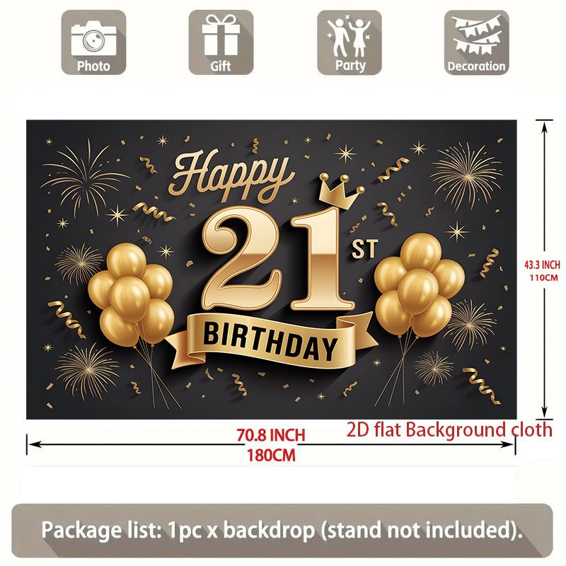 1pc Birthday 21st Gift Box Photo Booth Hanging Banner Golden Polyester