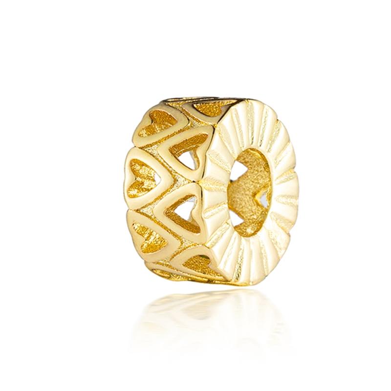 Gold Plated Heart Flower Clip Charm Beads Dangle For Snake Bracelet Necklace DIY Jewelry Women Gift Sparking