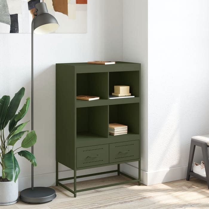 VidaXL Buffet Haut, Armoire avec Tiroirs et Compartiments, Meuble de Rangement, Organisateur de Salle de Séjour, Vert Olive 846606
