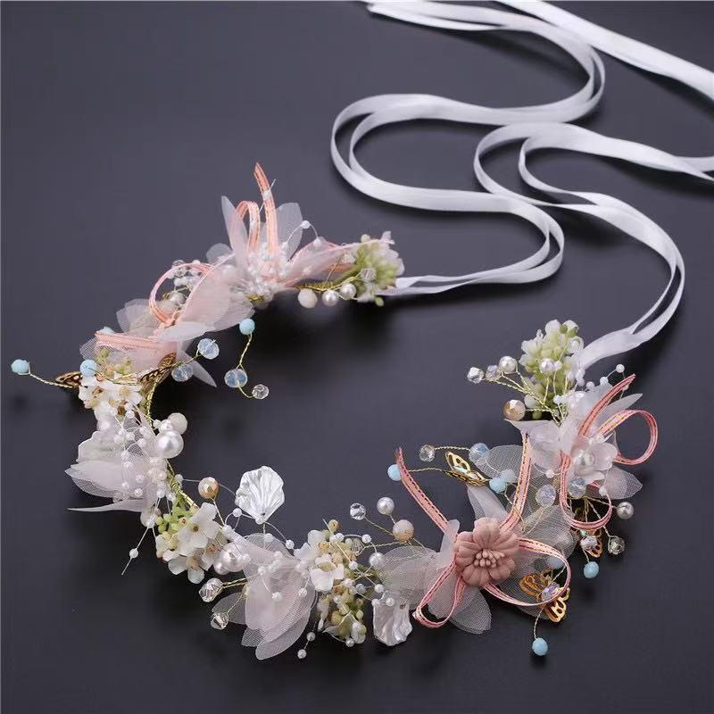 Korean Fairy Bridesmaid & Flower Girl Flower Crown Headband - Handmade Wedding Hair Accessory