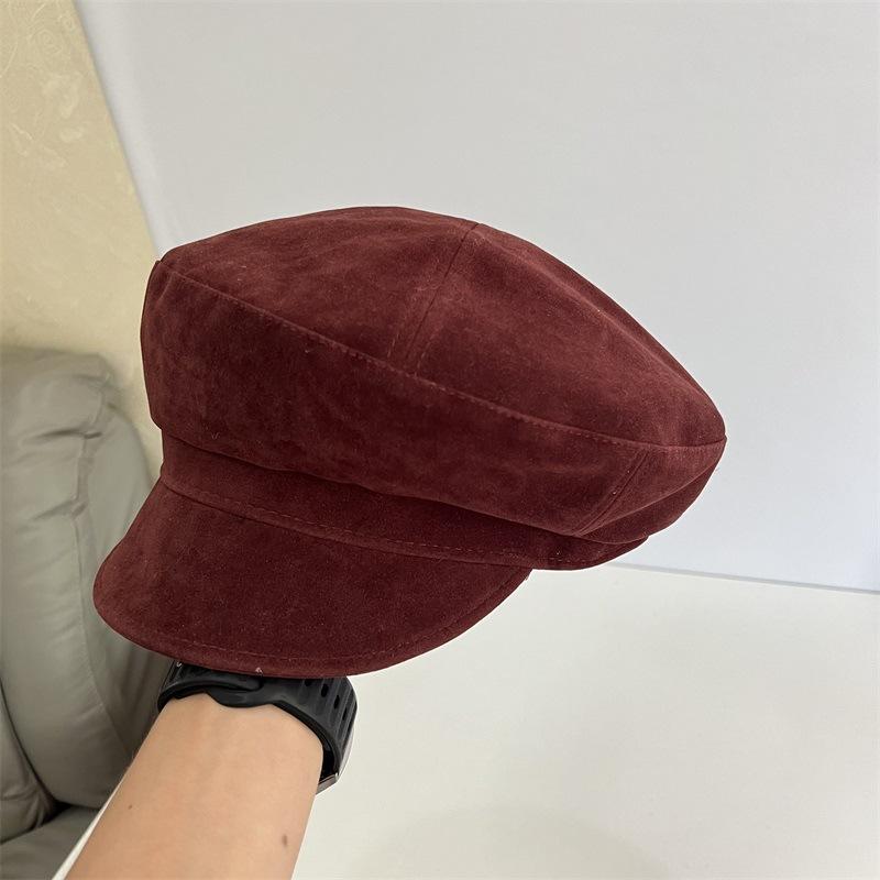 Simple Temperament Deerskin Velvet Octagonal Hat Women's High-quality Good Version Newsboy Hat Showing Face Small Versatile Casual Trendy Hat