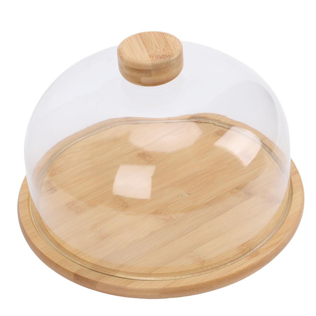 11 Inch Wood Cake Stand with Glass Dome Lid Covered Round Serving Platter Tray for Fruit Pies Cheese Deserts Appetizers