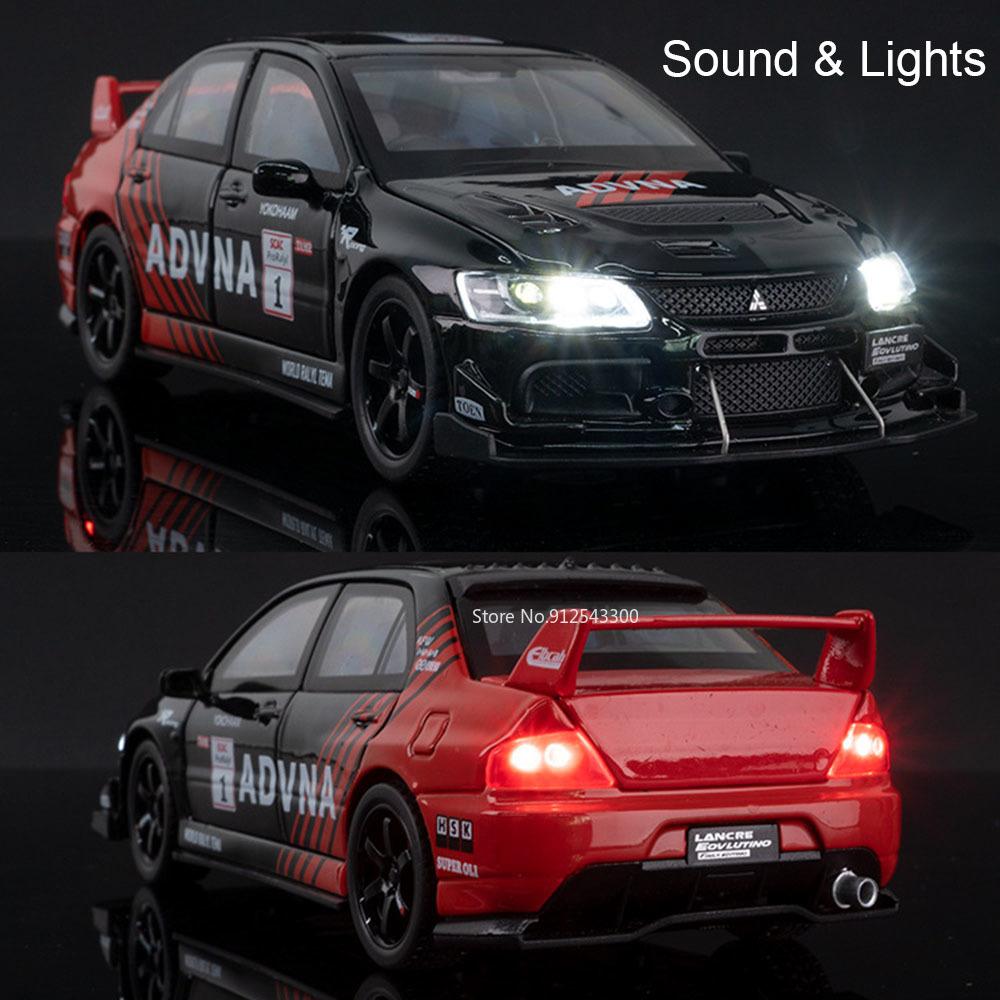 1:32 MITSUBISHI Lancer IX EVO PAJERO Car Model Toy Simulation Sound Light Rubber Tires Doors Opened Models Gifts for Children