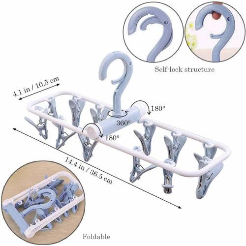 Foshine Folding Stainless Steel Clothes Drying Hanger, 2-Pack, 24 Clothes Pinch Hangers, Portable Hanger, Travel Hanger, Blue, Purple