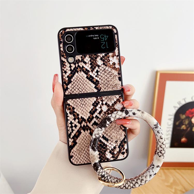 Galaxy Z Flip4 Phone Case Snakeskin Twill Chain for Samsung ZFlip3 Up and Down Folding Case